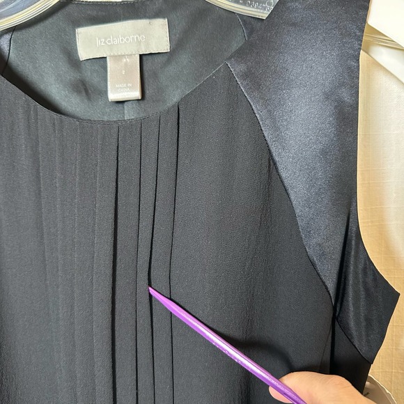 Liz Claiborne black silk sleeveless dress midi pintucking & satin tie size 2 NWT - Picture 4 of 9